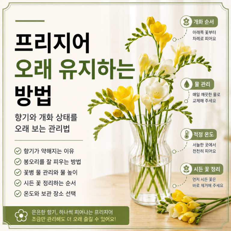 프리지어 오래 유지하는 방법과 향기 개화 관리