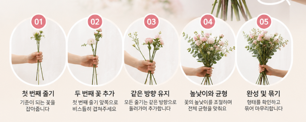 꽃다발 스파이럴 기법이란?|줄기 방향과 손 위치로 만드는 기본 원리 2 꽃다발 스파이럴 1