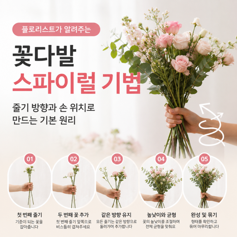 꽃다발 스파이럴 기법이란?｜줄기 방향과 손 위치로 만드는 기본 원리